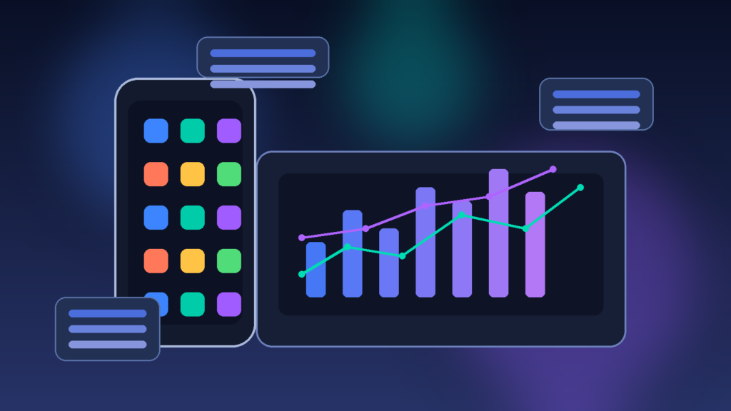 Abstract smartphone app grid and laptop analytics for App Store changes at WWDC 2026