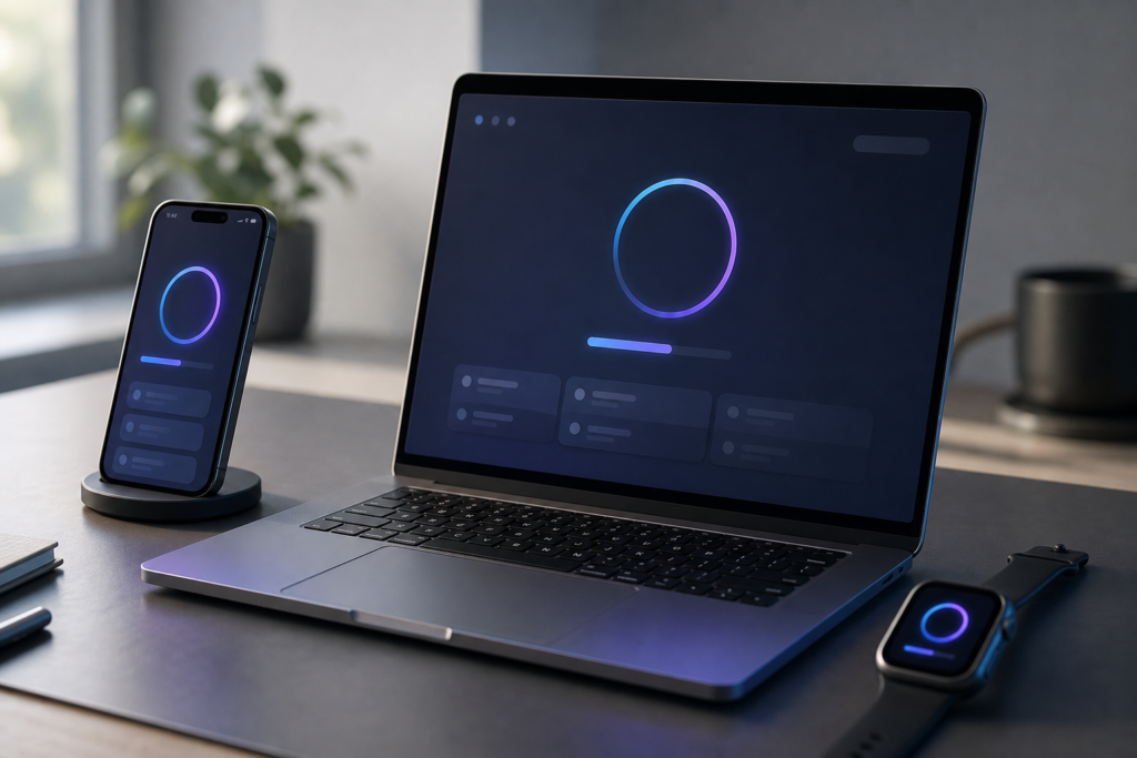 MacBook and iPhone on a desk for macOS Tahoe software update guide