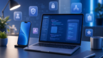 Generic smartphone and laptop workspace for Apple developer policy update