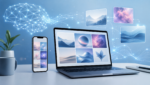 Generic smartphone and laptop with abstract AI image generation graphics for an Apple developer update