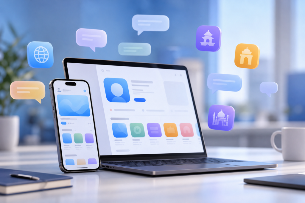 Smartphone and laptop representing App Store localization for Apple users
