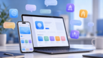 Smartphone and laptop representing App Store localization for Apple users