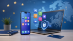 Smartphone app marketplace and secure digital payment illustration for Apple EU developer agreement changes