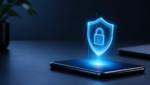 iPhone security software update with a glowing shield and lock