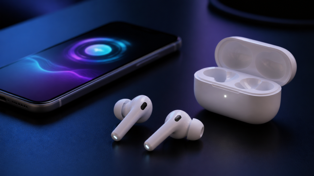 Concept image of camera-equipped wireless earbuds for AirPods Ultra rumours