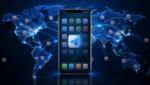 Telegram app disappearing from a smartphone marketplace across a digital world map