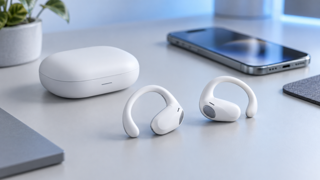 White open-ear wireless earbuds and charging case for AirPods 5 Australia buying guide