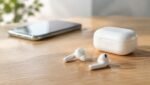 Generic wireless earbuds on a desk for an AirPods 5 rumours guide