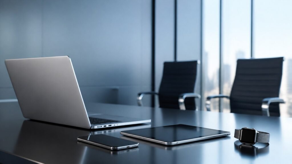 Apple technology devices on a modern desk representing the John Ternus CEO transition
