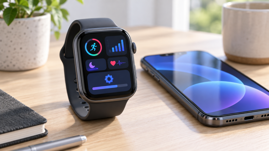 Smartwatch and smartphone showing a watchOS 27 software update interface