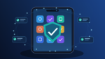Smartphone protected by a security shield representing Apple App Store rules and AI safety