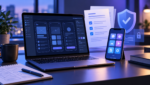 Developer workspace illustrating Apple developer agreement changes and app compliance